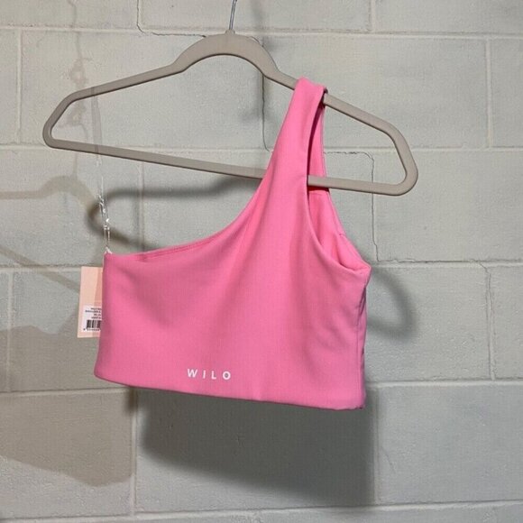 Wilo the Label Women One Shoulder Sports Bra  MEDIUM Pink Yoga Athletic Workout - Picture 5 of 7